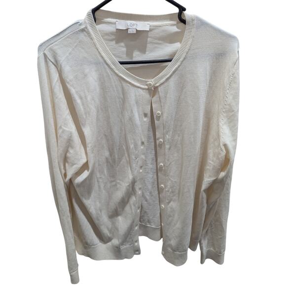 Women's Ann Taylor LOFT Cream Cardigan Size XL 100% Cotton button up Shirt Top - Picture 1 of 9